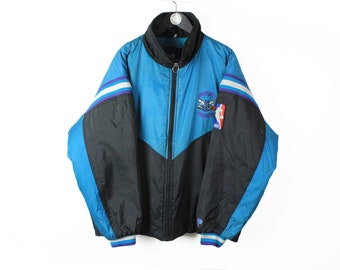 Vintage Logo 7 Charlotte Hornets Zip Jacket Mens L Teal Purple Windbreaker FLAW