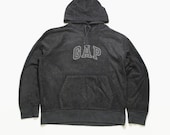 vintage GAP big logo FLEECE Size S M gray authentic sweater hoodie 90s 80s rare retro hipster hooded hip hop winter rave outdoor wear vntg
