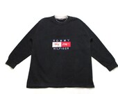 vintage TOMMY HILFIGER big logo sweatshirt Size M men 39 s black rare retro rave hipster clothing hip hop wear streetwear 90s 80s sport fresh