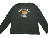 vintage TIGER POLO SPORT Ralph Lauren big logo long sleeve t shirt Size M men 39 s sweatshirt tee rare rave hip hop hipster retro sweater gray
