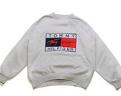 vintage TOMMY HILFIGER big logo sweatshirt Size S M men 39 s gray rare retro rave hipster clothing hip hop wear streetwear 90s 80s sport