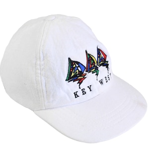 vintage KEY WEST Cap hat logo basic sport wear one size retro authentic white 90&#39;s summer visor athletic hat big logo World View Graphics