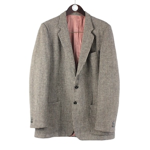 vintage HARRIS TWEED authentic Blazer Jacket gray Pure new Wool retro style Size L 80s UK style casual button up men&#39;s 2 buttons