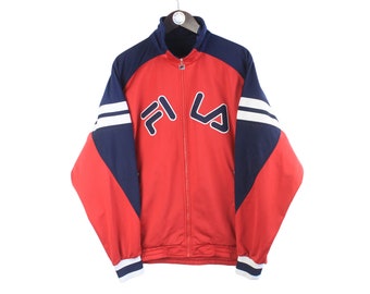 vintage FILA men's track jacket Size L authentic sport rare retro rave 90s streetwear big logo oversize full zip windbreaker red athletic