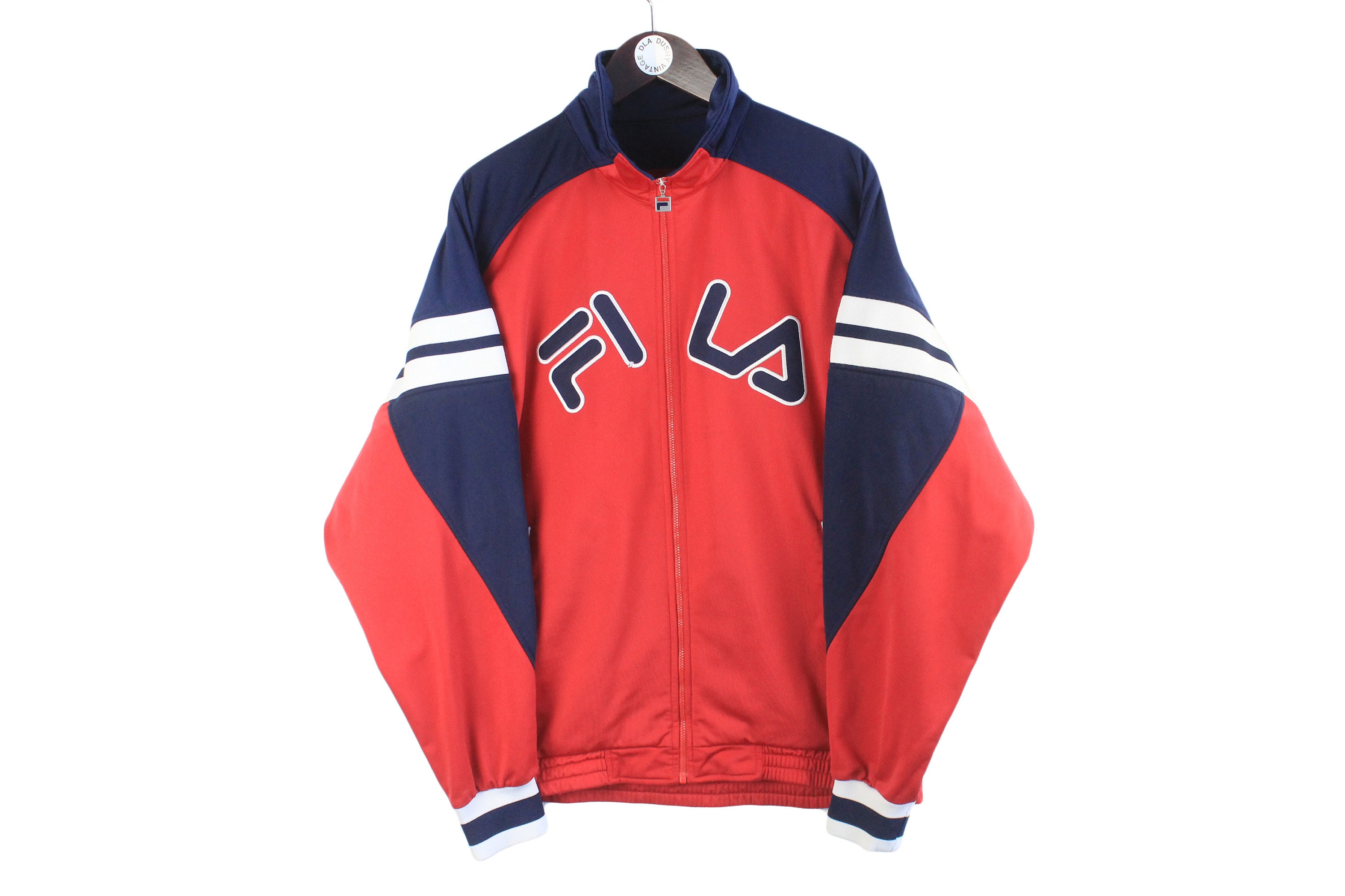vintage FILA men's track jacket Size L authentic sport rare retro rave 90s streetwear big logo oversize full zip windbreaker red athletic