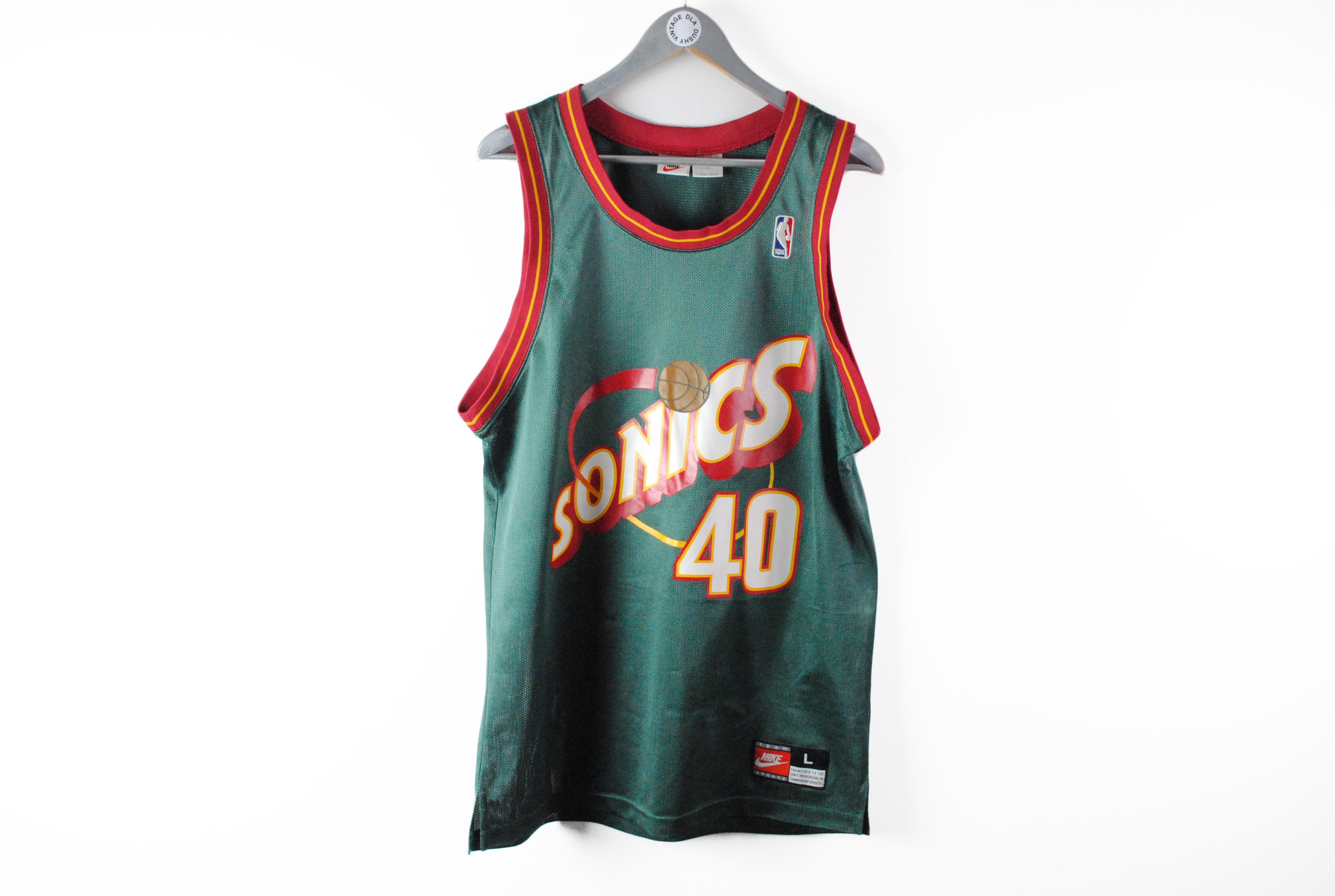 Vintage Shawn Kemp Seattle Sonics Gold Logo Champion Jersey 90s