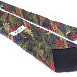 vintage HUGO BOSS Tie heren groen rood abstract patroon heldere print stropdas retro mooi luxe cadeau voor mannen accessoires zijde jaren 90-stijl