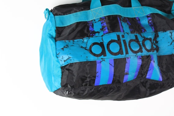 vintage ADIDAS Duffel travel bag black blue sport… - image 2