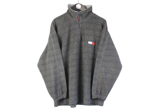 Vintage TOMMY HILFIGER FLEECE Gray Sport Hipster Winter Wear Sweatshirt Retro Size Men\'s Outdoor Oversize 1/4 - M 90\'s Bootleg Zip Etsy Sweater