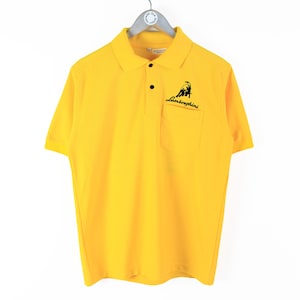 vintage LAMBORGHINI men&#39;s Polo T-Shirt Size L yellow big logo authentic race team classic rare retro 90s 80s sport car tee F1 Formula 1 top