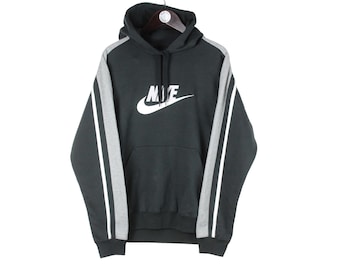 Sudadera con capucha NIKE vintage de los años 00 con logotipo grande, manga larga, auténtica, talla M, para hombre, estilo retro deportivo, estilo urbano negro, con capucha