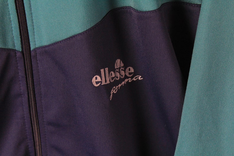 vintage ELLESSE Track Jacket women/'s Size L authentic green blue retro rave 90/'s polyester classic sport windbreaker streetwear clothing
