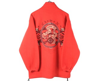 vintage FLEECE Sweater men's Size L authentic 1/4 zip sweatshirt 90's retro winter style pattern outdoor ski mountain red cozy jumper