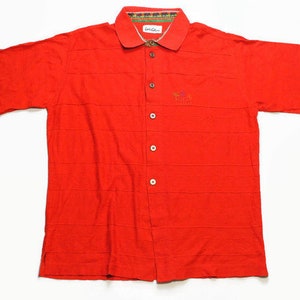 vintage CARLO COLUCCI red cotton Shirt mens authentic 90s retro red button up blouse Size L rare deadstock print t-shirt short sleeve sweat