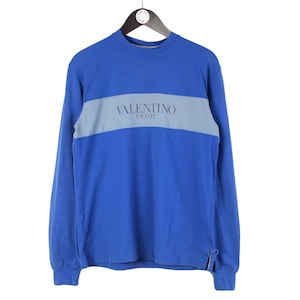 vintage VALENTINO Sport Sweatshirt big logo Size M men&#39;s authentic rare retro luxury 90&#39;s jumper oversize unisex blue crewneck outfit wear