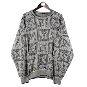 vintage HUGO BOSS Sweater Size XL men&#39;s gray wool retro knitted luxury long sleeve jumper crewneck 90&#39;s pullover abstract pattern