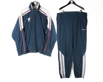 vintage LOTTO Tracksuit men's Size XL authentic navy sport outfit 90's rare  retro Italian light wear rave athletic track jacket and pants