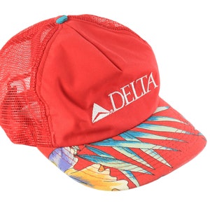 vintage DELTA Baseball Cap One Size red Big logo Trucker authentic retro 90&#39;s bright made in USA surfing style summer Hat visor Headwear