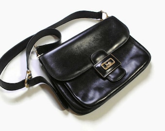 vintage CELINE Black Leather Bag women's Crossbody Shoulders Bag handbag rare retro real leather classic metal logo 90's 80's made in Italy