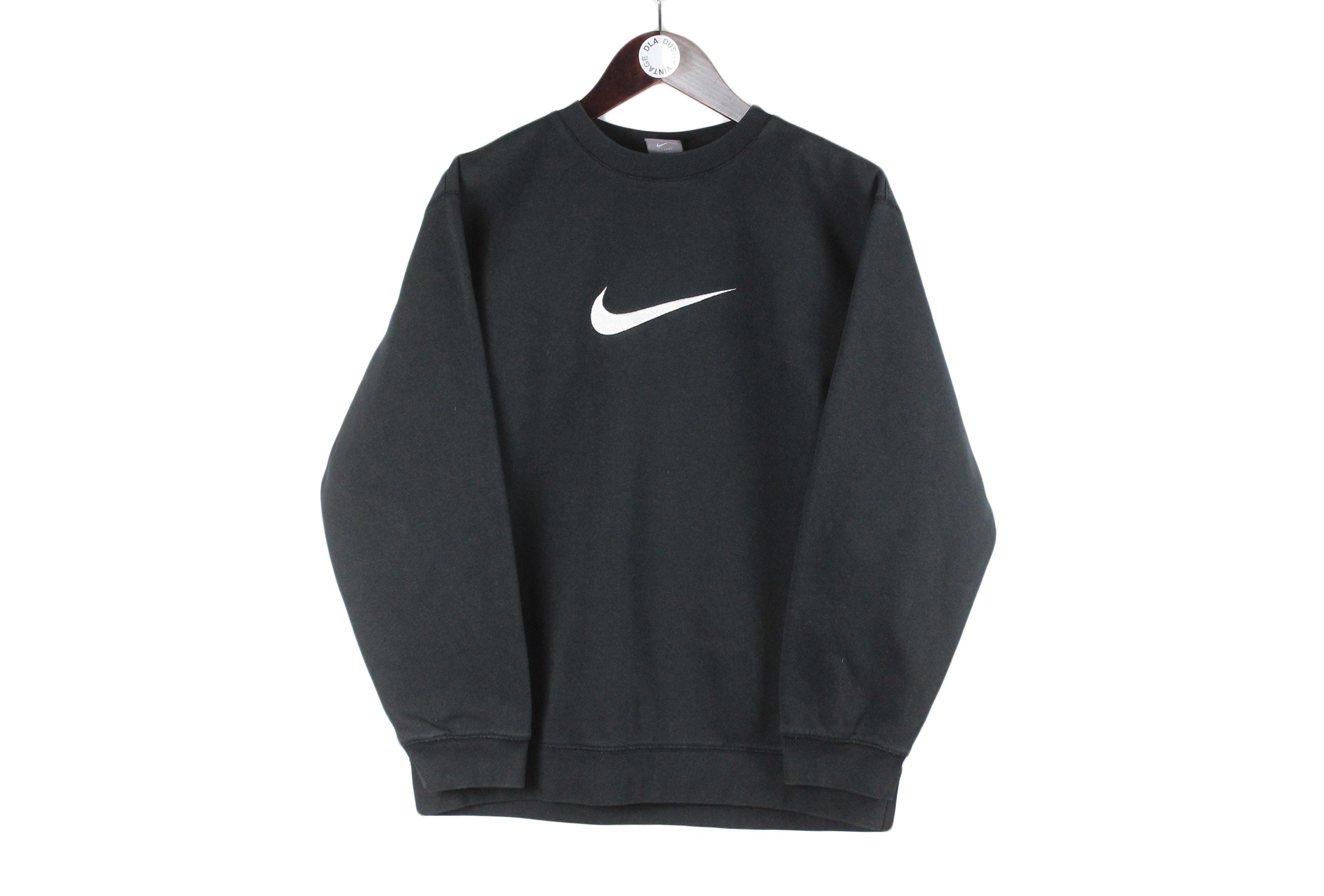 vintage NIKE sweatshirt women's Size M authentic 00's crewneck wear sweater retro oversize streetwear big swoosh logo cotton black