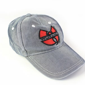 vintage WU TANG CLAN czapka z dużym logo czapka Hip Hop srebrno-szara Wu-Wear denim styl retro autentyczny 90s świeży rap oldschool letnia czapka z daszkiem