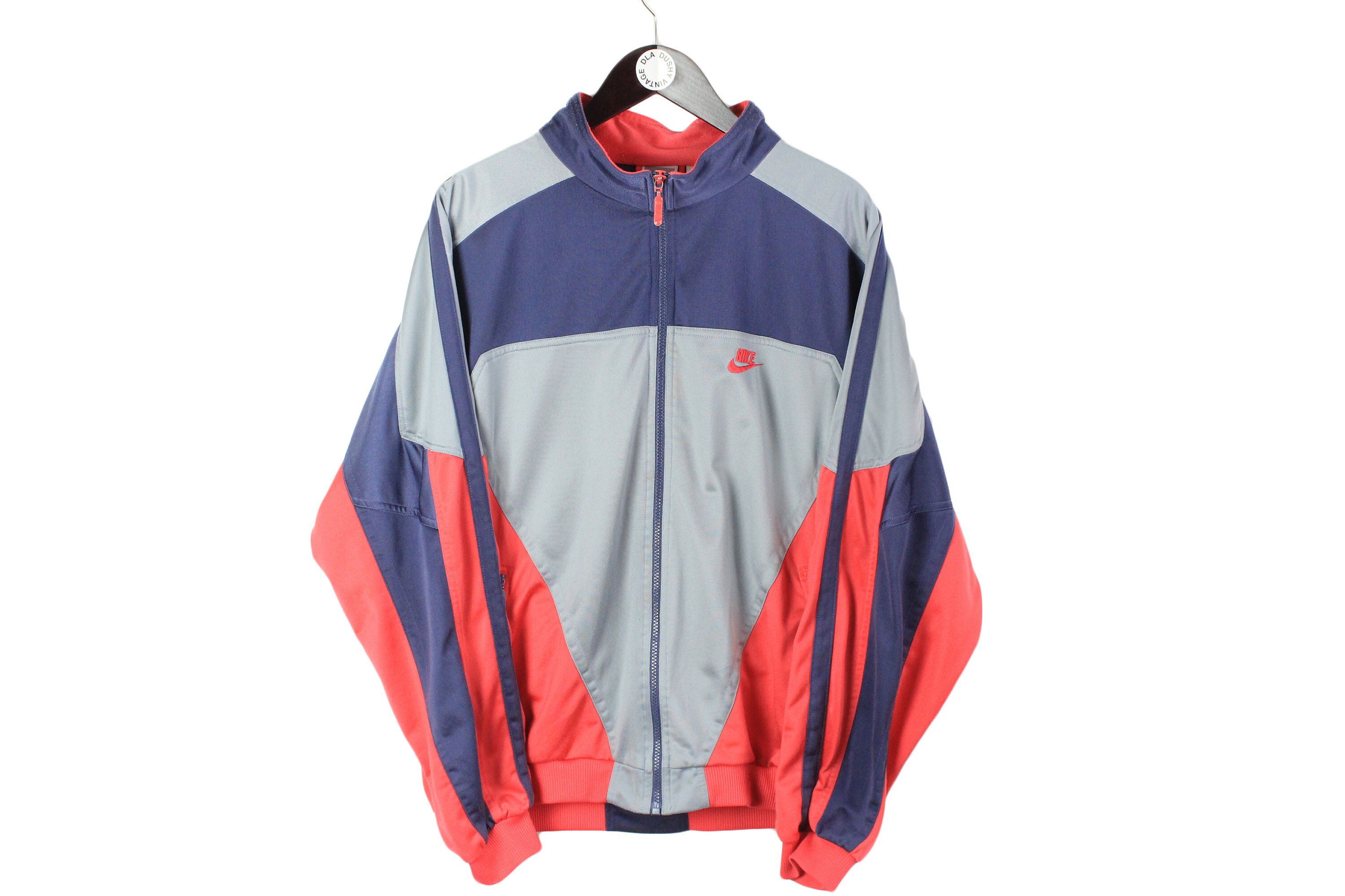 Vintage Nike Authentic Track Jacket Size L Gray Blue Rare Retro Rave Hipster Sport Athletic 90s Casual Hip Hop Running Streetwear Small Logo