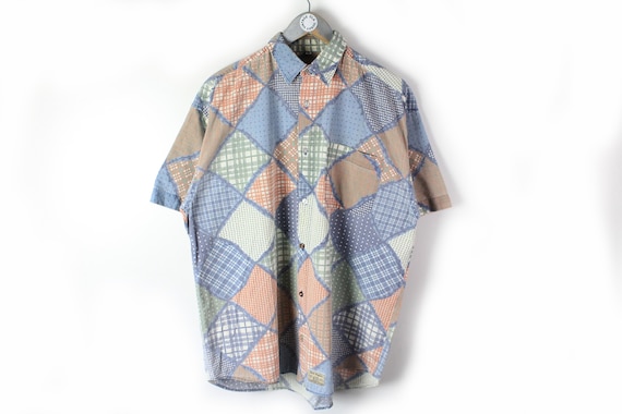 vintage SHIRT Half Sleeve summer Bright Plaid pat… - image 1