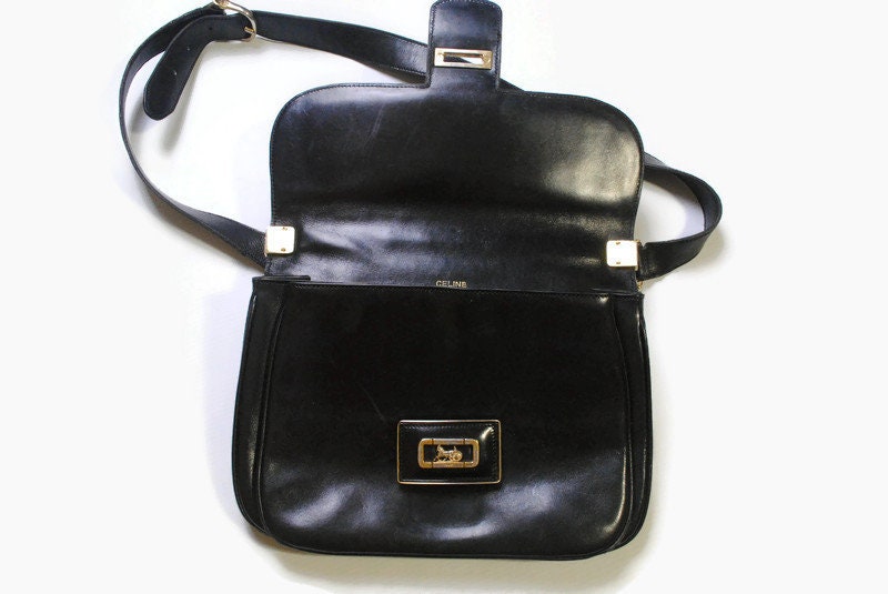 Vintage CELINE Black Leather Bag Women's Crossbody Shoulders Vintage CELINE Black Leather Bag Women's Crossbody Shoulders