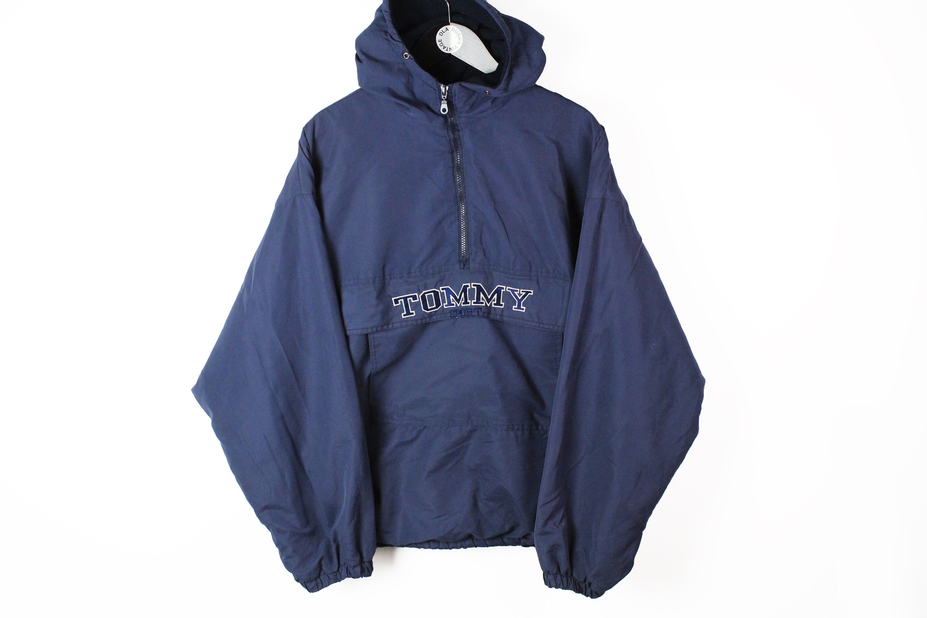 Vintage TOMMY Anorak Jacket Hooded Size XL męska niebieska
