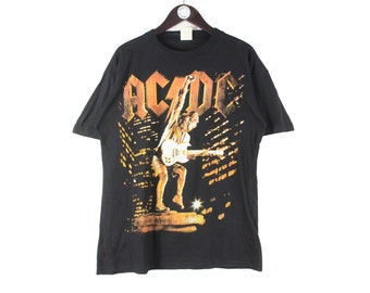 Vintage AC/DC Stiff Oberlippe 2001 Tournee T-Shirt schwarz Gr. XL seltenes Retro Rocker Merch Tour Band Musik Top großes Logo 90er 00s Shirt Metal Rock
