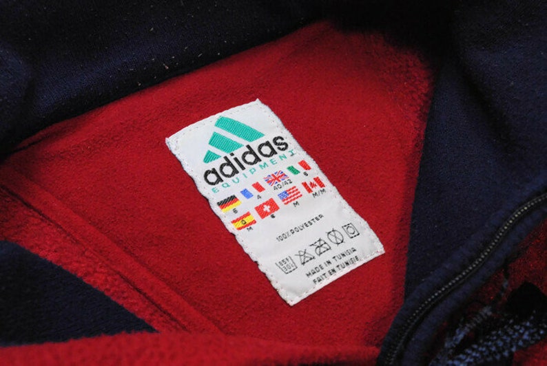 vintage ADIDAS EQUIPMENT red fleece Size ML quarter zipped authentic 90s 80s sport winter warm sweater ski outdoor rare sweater jacket wear heiß Classic Vintage Adidas Equipment Pullover Quarter Zip