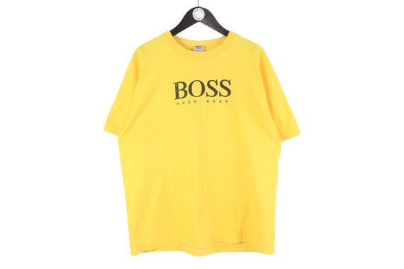 vintage HUGO BOSS T-Shirt yellow big logo Size XL… - image 1