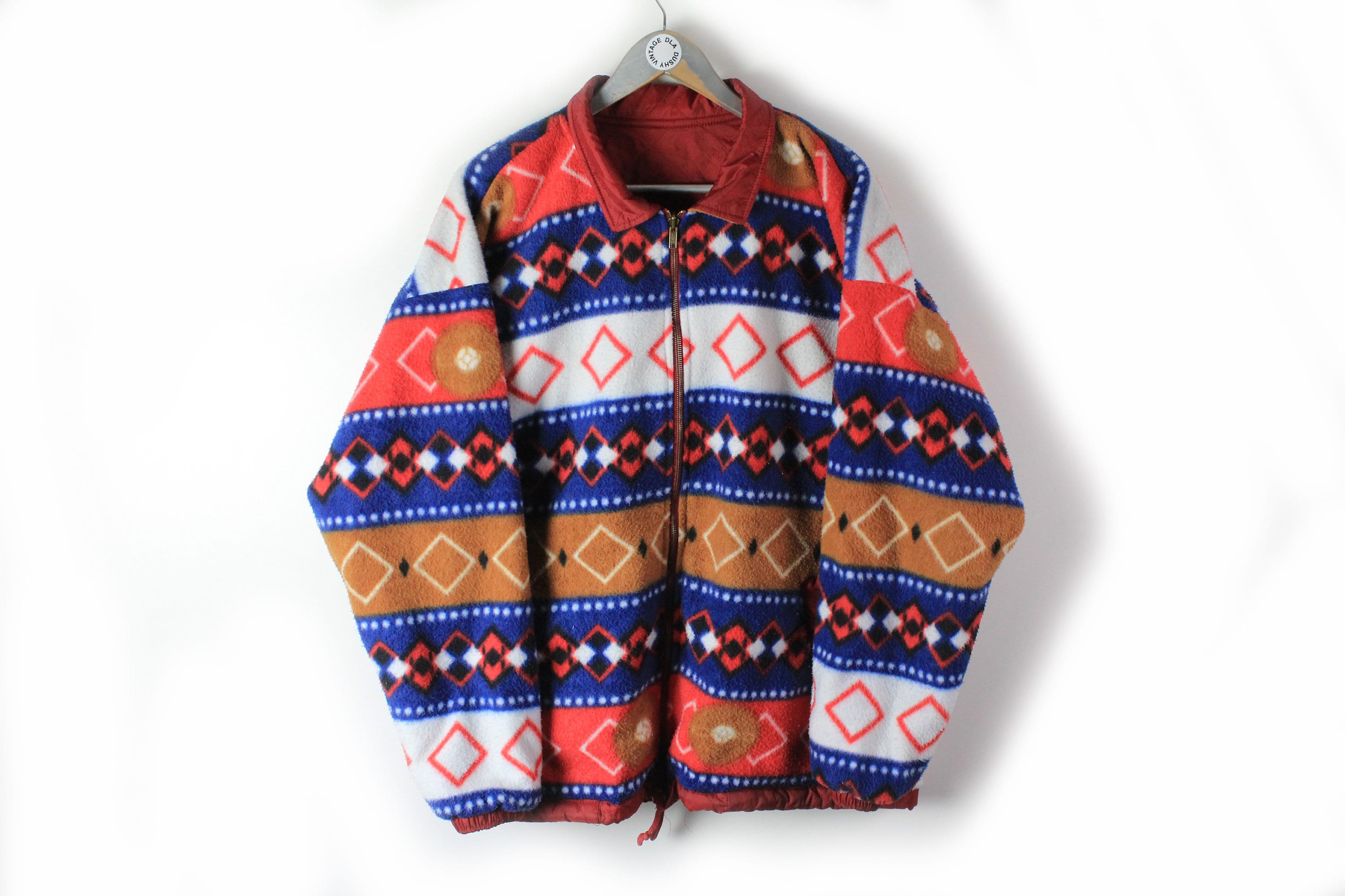 Vintage MULTICOLOR FLEECE Jacket Sweater Full Zip Double