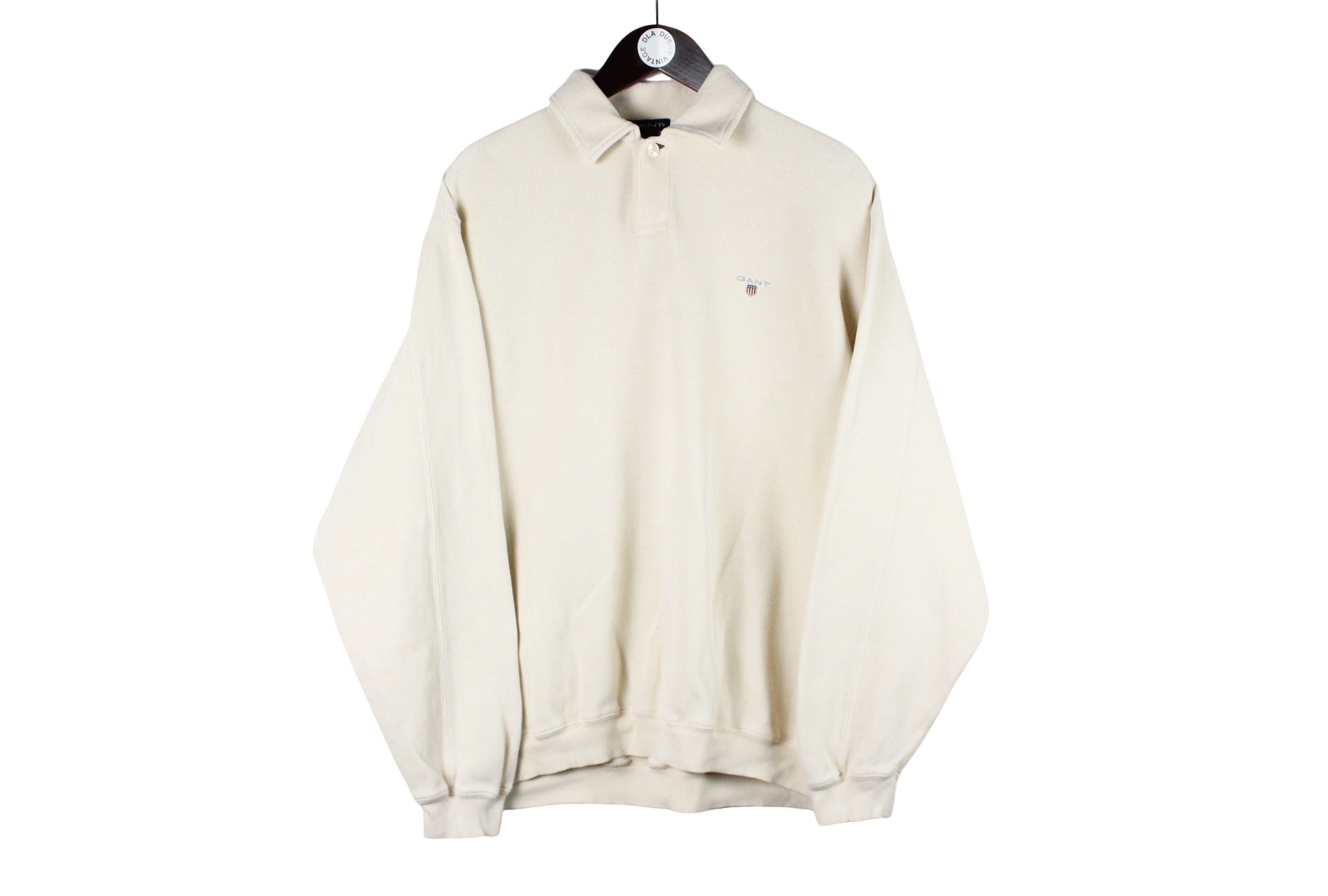 vintage GANT USA Collared Sweatshirt men's Size XL authentic 00s retro hipster casual style basic crew neck wear athletic jumper beige