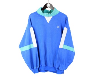 Vintage PUMA Sweatshirt authentische Größe M Männer sportlicher Stil Sport Sport Strickjacke Retro Pullover 90er 80er Jahre Streetwear blau grün Old School Wear