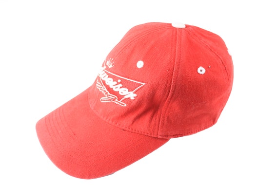 vintage BUDWEISER Cap NASCAR red Big logo the kin… - image 3