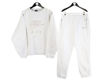 vintage NIKE tracksuit cotton Size L oversize retro sport 90's streetwear hip hop athletic big logo white suit sweatshirt and sweatpants