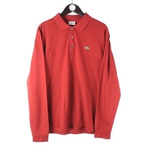 vintage LACOSTE Long Sleeve Polo T-Shirt Rugby Shirt red Size L men&#39;s 90s cotton retro collared jumper casual style brand streetwear