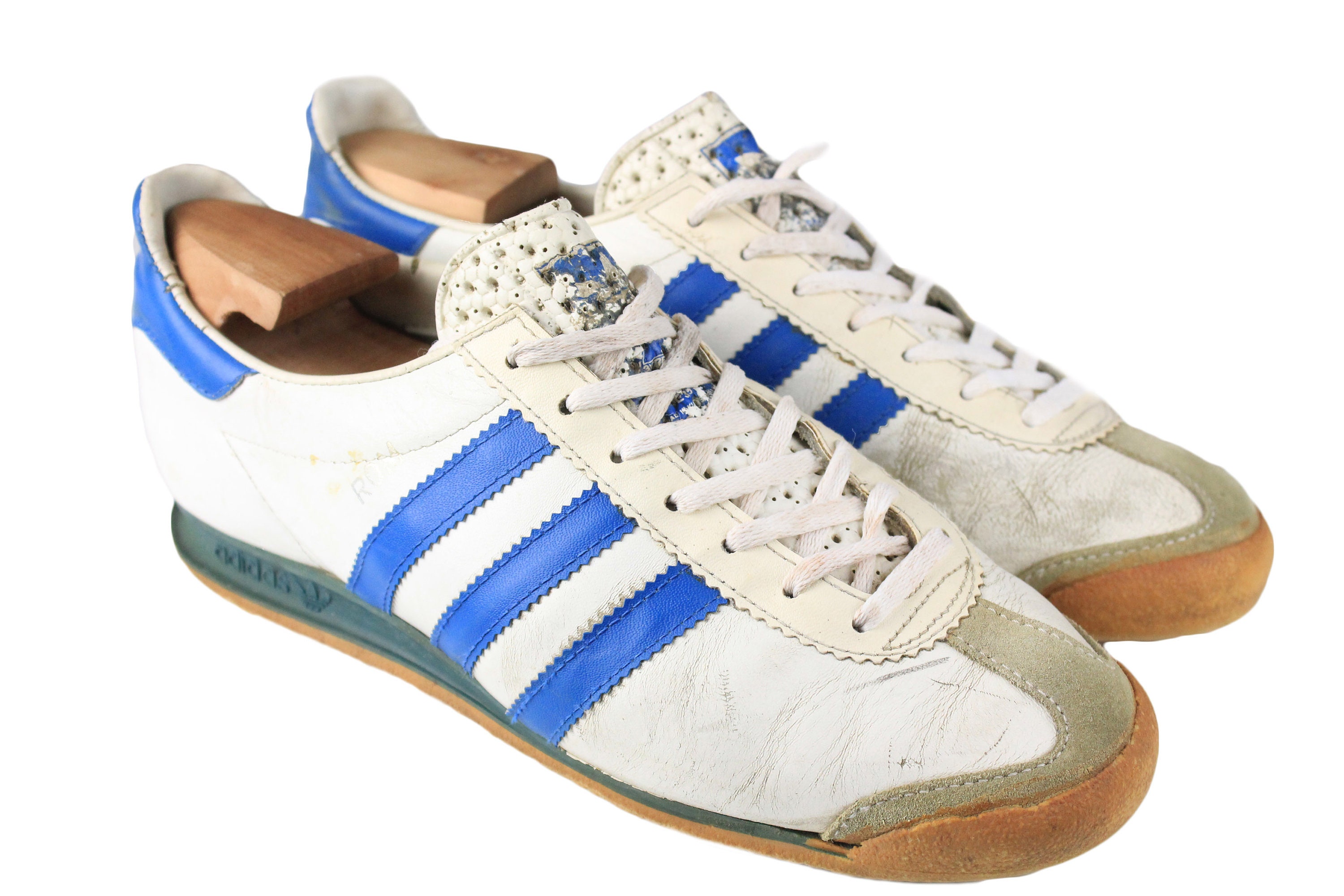 Vintage Adidas Sneakers US 10.5 Men's Authentic Rare Retro Basic Athletic Shoes 90s White Blue Classic Sport Trainers Streetwear 3 Strips