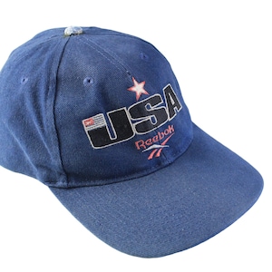 vintage REEBOK USA team big logo hat one size retro authentic blue color 90&#39;s cap summer sun visor sport classic fit men&#39;s American headwear