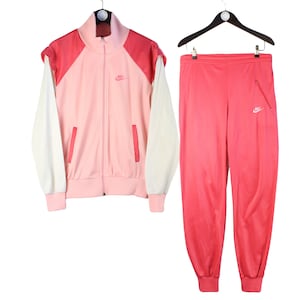 vintage NIKE Trainingsanzug Size L Damen Retro Kleidung 80er Jahre Sport Anzug authentisch Streetwear Trainingsjacke Hose rosa kleines Logo Made in Denmark