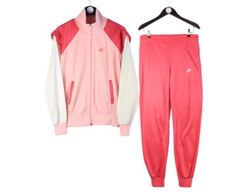 vintage NIKE tracksuit Size L women&#39;s retro clothing 80&#39;s sport suit authentic streetwear track jacket pants pink small logo made in Denmark