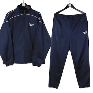 vintage REEBOK tracksuit Size M retro polyester sport wear rave 00&#39;s 90&#39;s windbreaker authentic men&#39;s track suit jacket and pants small logo