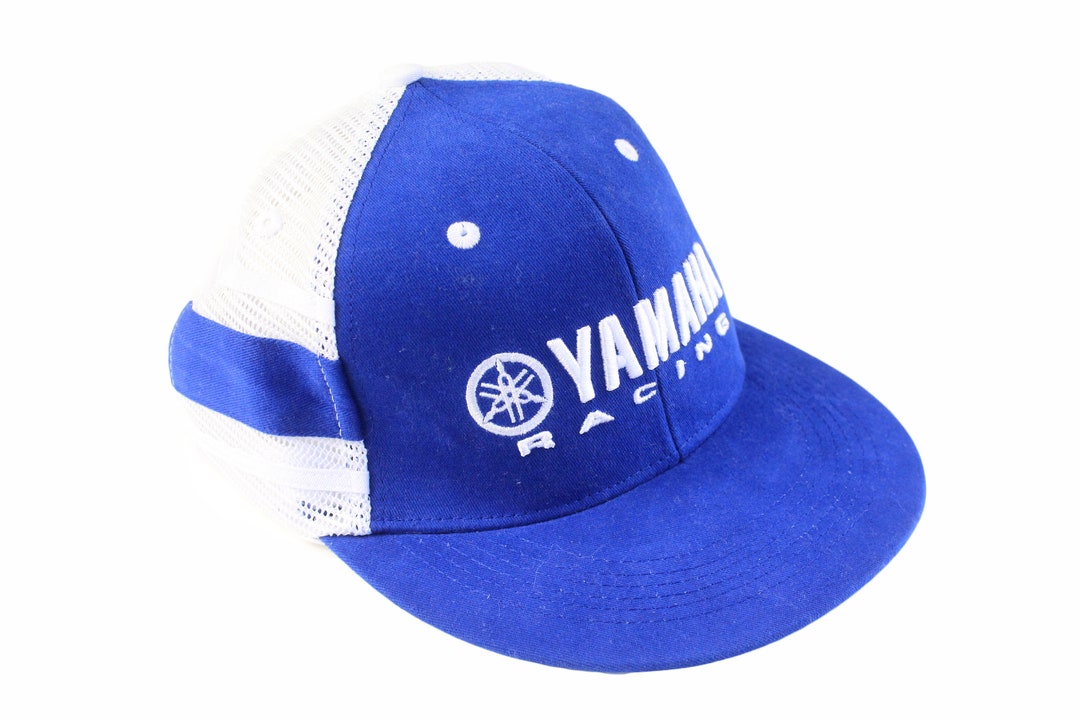 Vintage YAMAHA Racing Team Trucker Hat Men's One Size White Blue Cap