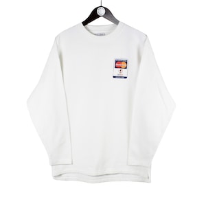 Vintage WM 2002 Korea Japan Sweatshirt Fußball authentische Größe M Mastercard Logo 00s Sport Team Retro-Abnutzung weißer Rundhalspullover