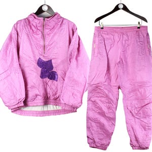 vintage ELLESSE Tracksuit Size women&#39;s S oversized track jacket and pants retro 90s Italy sport style athletic windbreaker suit light purple