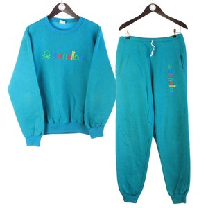 vintage VERENIGDE COLORS of BENETTON sportpak sweater + joggingbroek maat M trainingspak atletische retro streetwear pullover in jaren 90-stijl