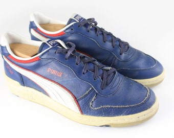 vintage PUMA Captain Sneakers Size men's US 7 rare retro athletic shoes 90's classic trainers wear tie unisex sport style navy blue casual