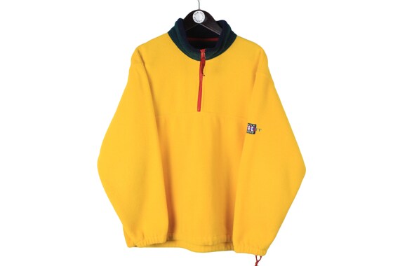 Vintage Gant USA Fleece Sweater Men's Size L Authentic Yellow 1/4 Zip Ski Sweatshirt Small Logo Rare Retro Winter Outdoor Warm Streetwear