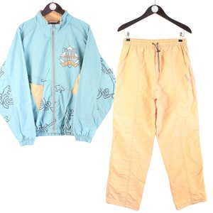 vintage REEBOK tracksuit Size M retro sport clothing blue orange 90&#39;s authentic men&#39;s track suit classic athletic anorak jacket and pants